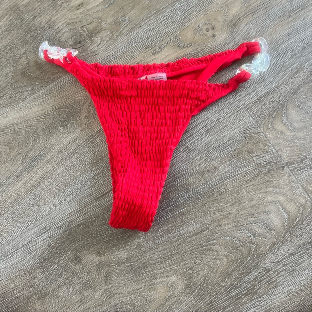 Smocked Red Bikini Bottom with Side Ring Detail